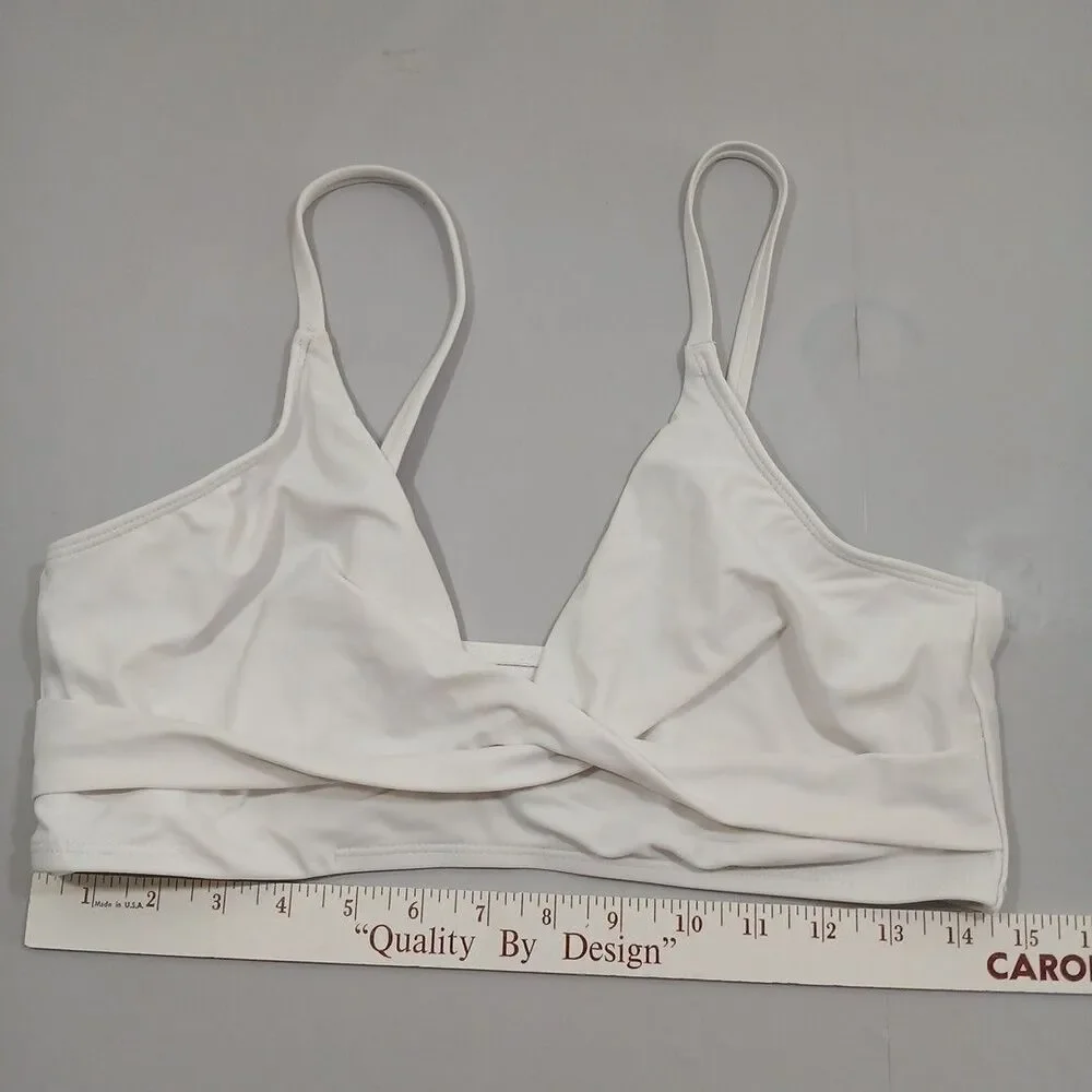 Womens White V Neck Triangle Twisted Front Swimsuit Bikini Top Sz S/M 28